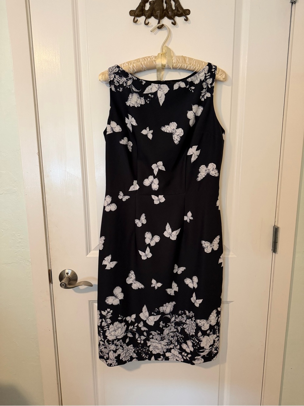 Jasmine Black Midi Dress with White Butterfly Print